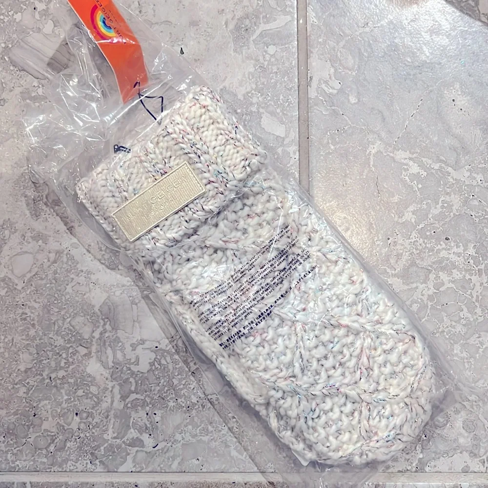 Kurt Geiger Metallic Cable Knit Mittens Bone Multi , One Size New w/Tag - Picture 4 of 4